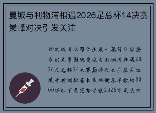 曼城与利物浦相遇2026足总杯14决赛巅峰对决引发关注